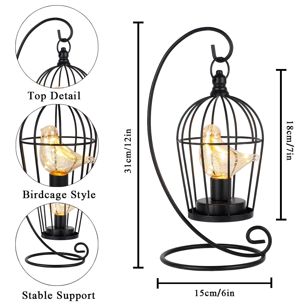 12" Tall Battery Operated Birdcage Lamp