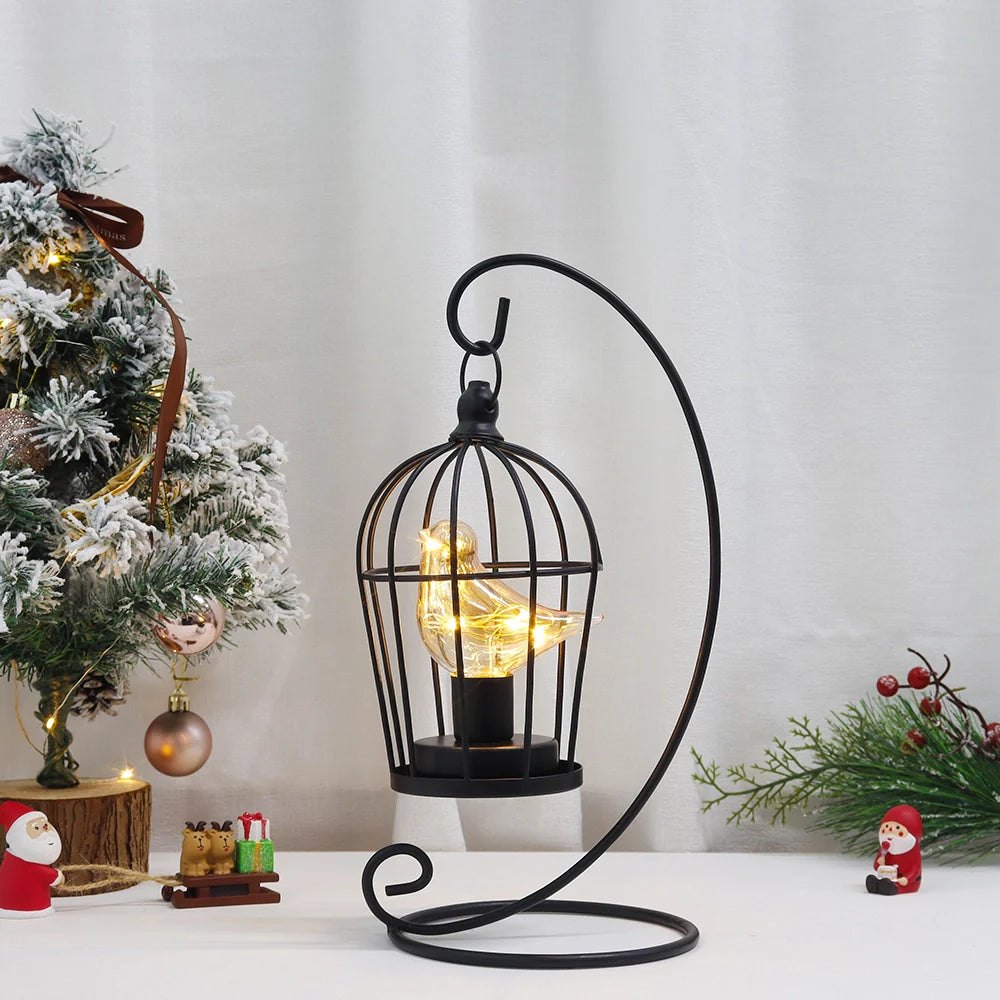12" Tall Battery Operated Birdcage Lamp