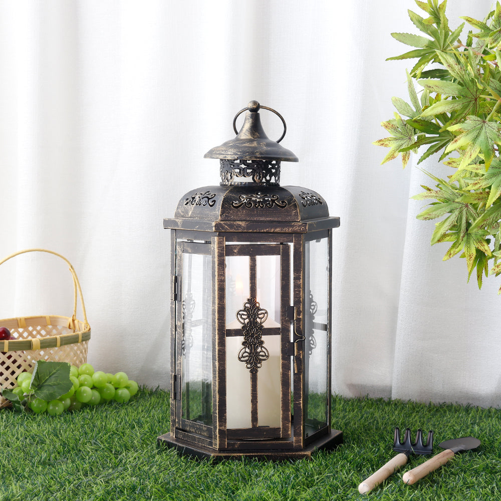 12“H Medium Metal Candle Holder(Black with Gold Brush)
