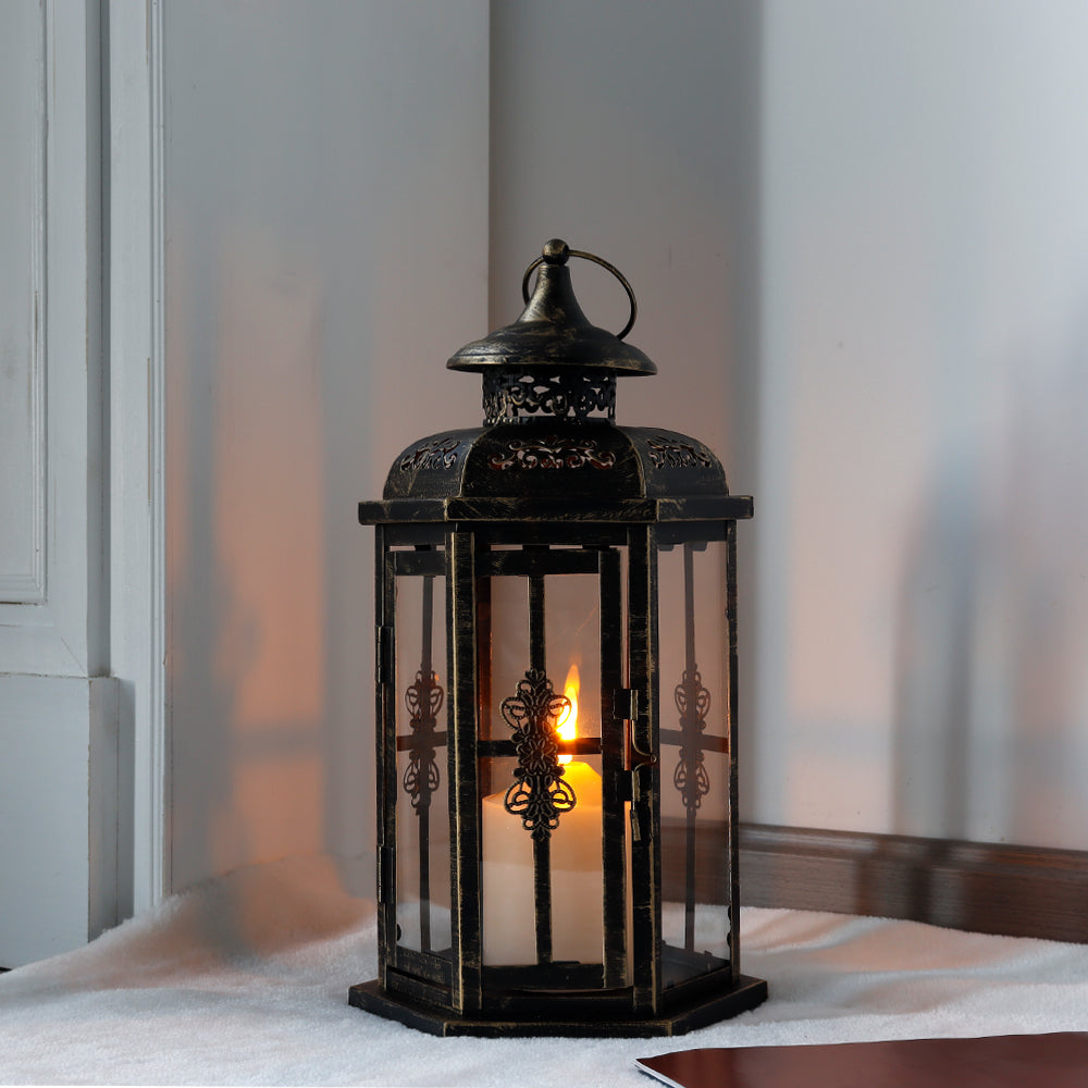 12“H Medium Metal Candle Holder(Black with Gold Brush)