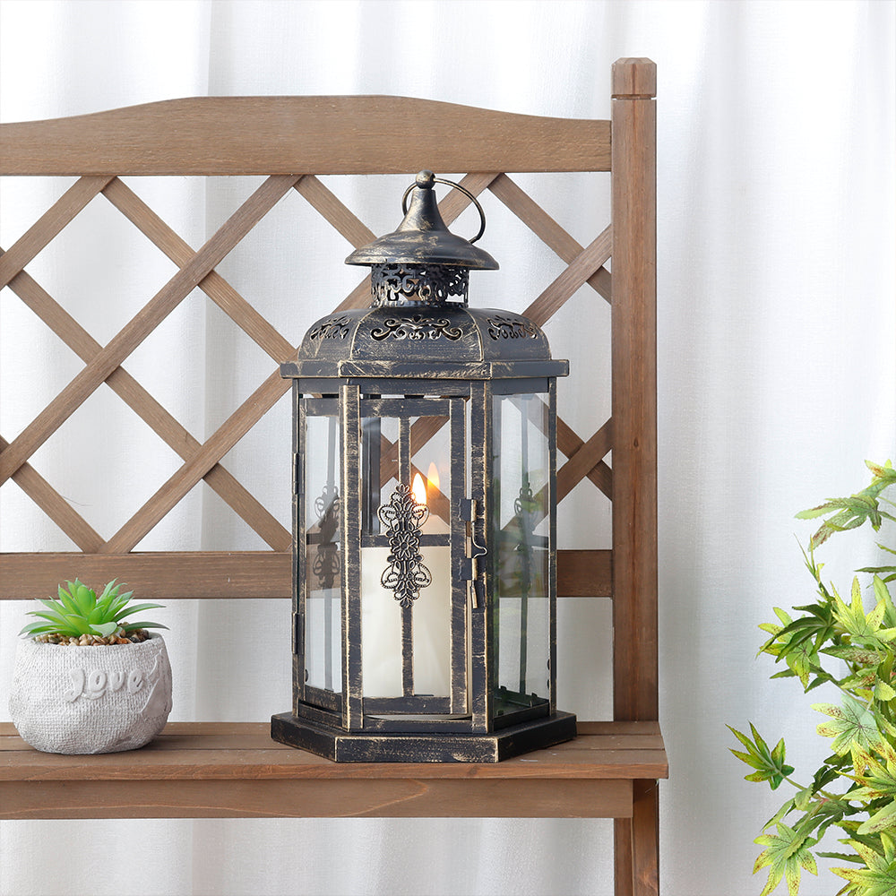 12“H Medium Metal Candle Holder(Black with Gold Brush)