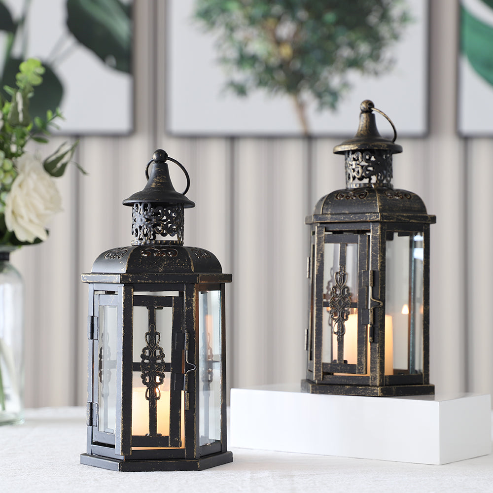 12“H Medium Metal Candle Holder(Black with Gold Brush)
