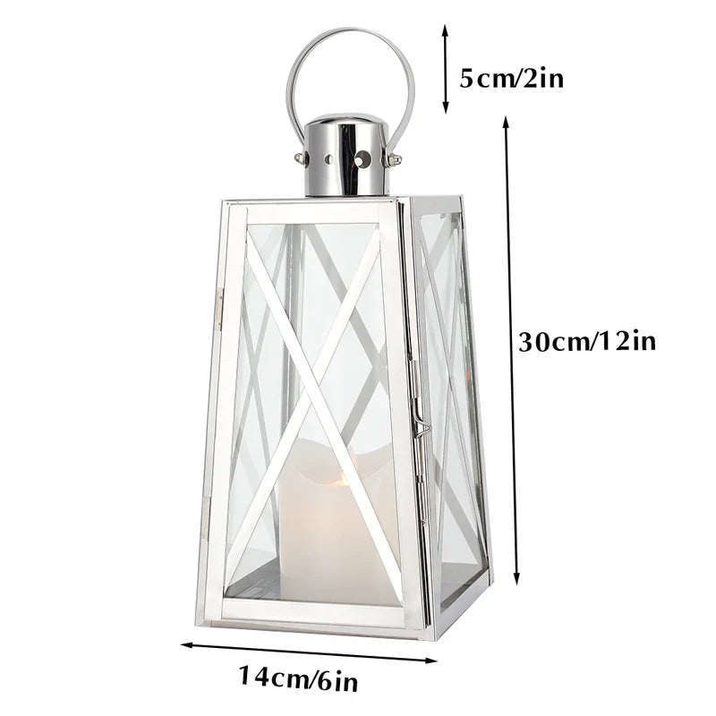 12''H Stainless Steel Decorative Lantern (Trapezoid)