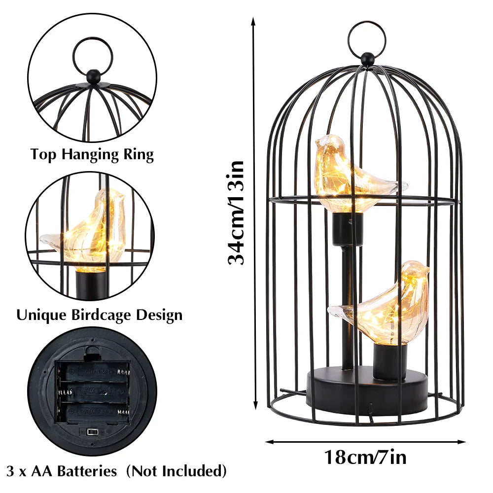 12"Tall Battery Operated Birdcage Decorative Lamp