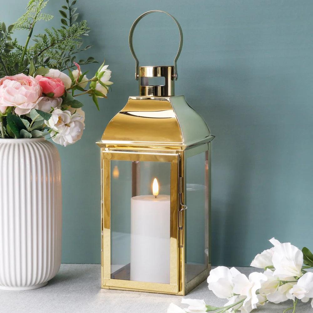 12.5" H Stainless Steel Decorative Candle Lantern(Gold)
