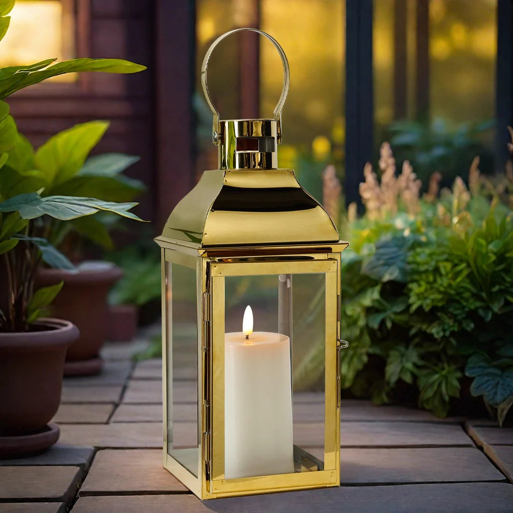 12.5" H Stainless Steel Decorative Candle Lantern(Gold)