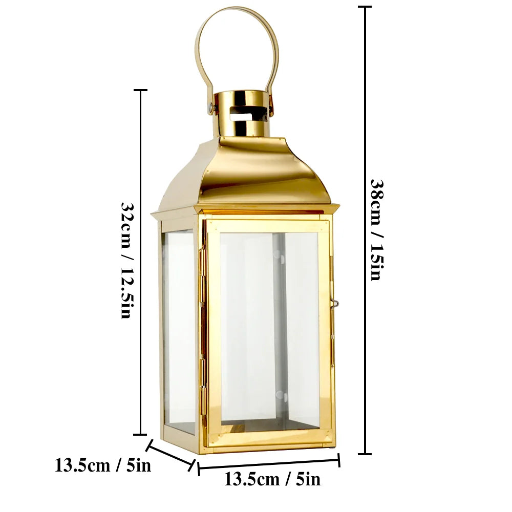 12.5" H Stainless Steel Decorative Candle Lantern(Gold)