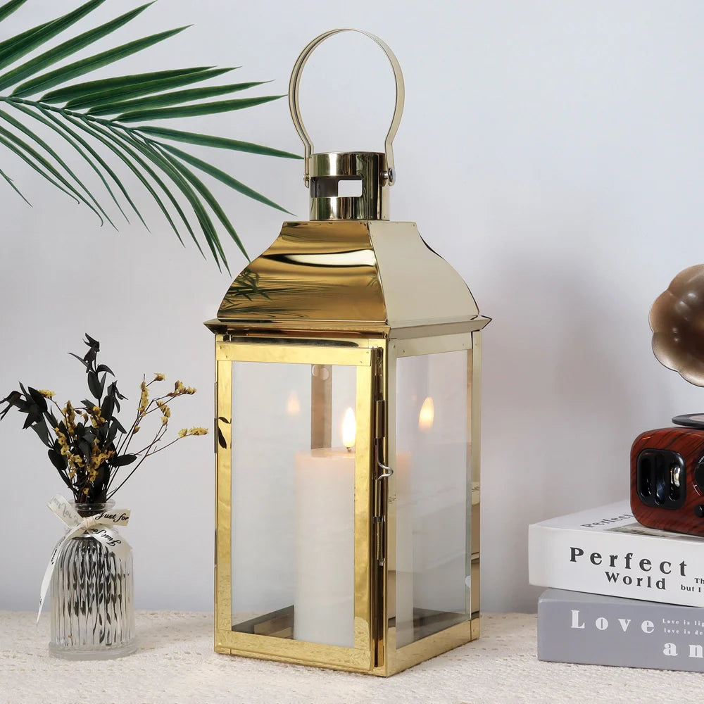 12.5" H Stainless Steel Decorative Candle Lantern(Gold)