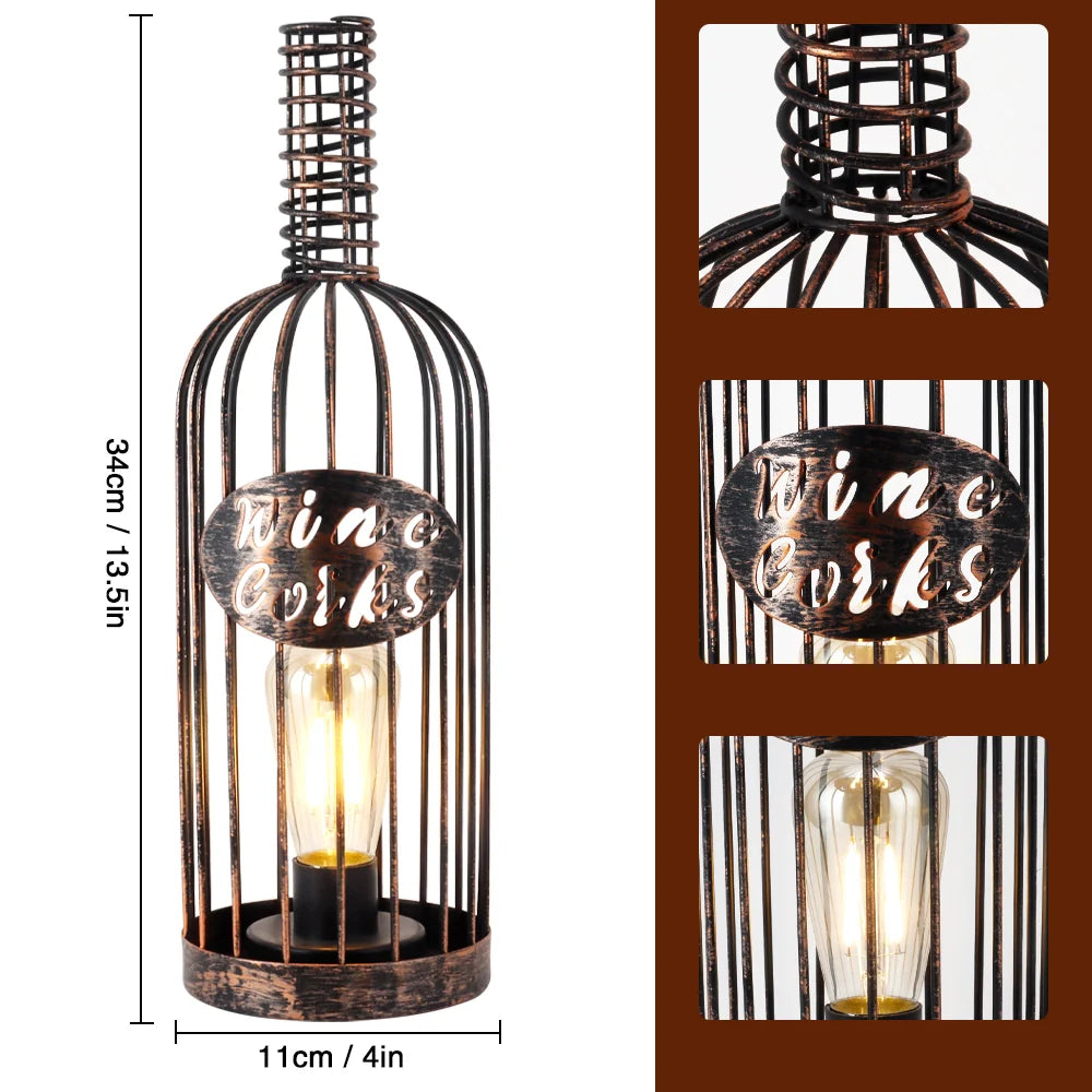13.5”H Cordless Metal Wine Cork Holder Lamp