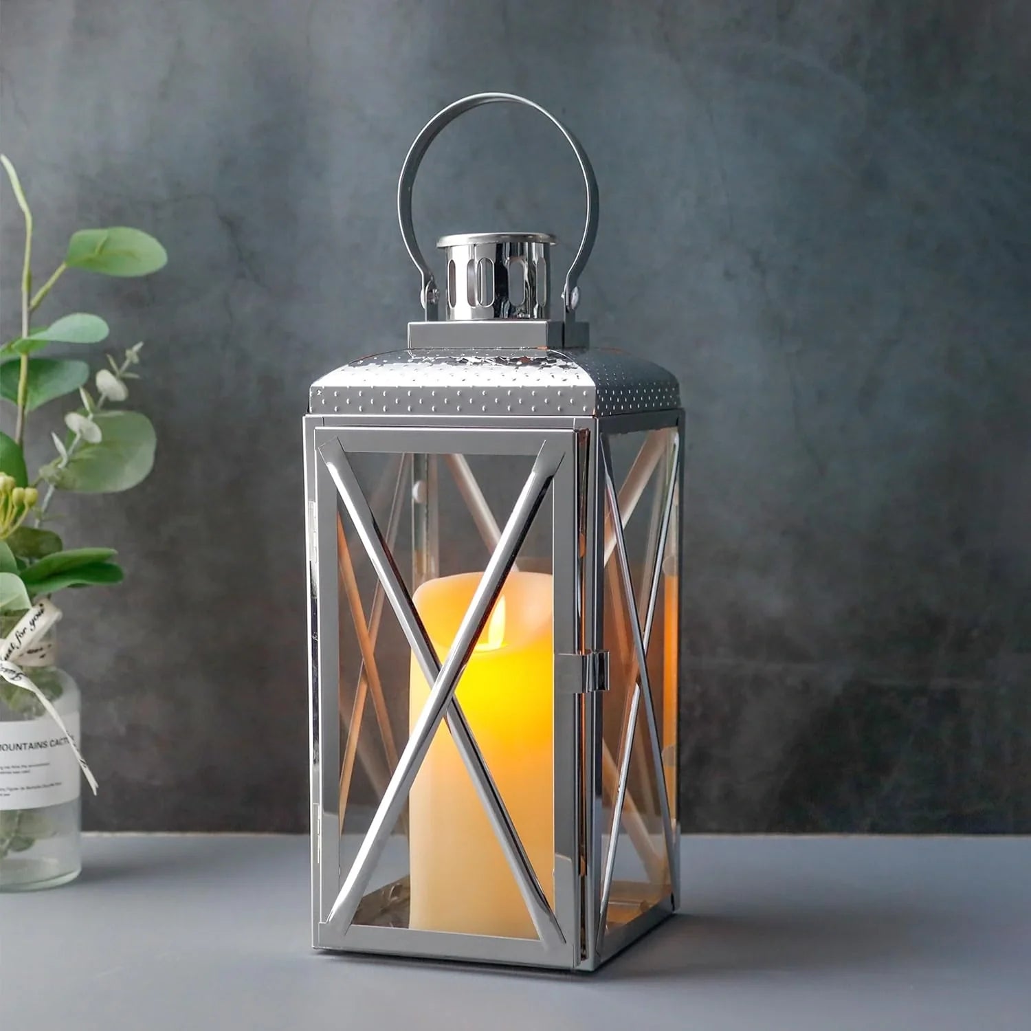 14" H Square Stainless Steel Lantern