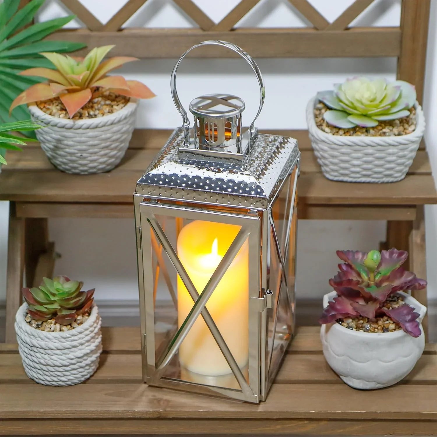 14" H Square Stainless Steel Lantern