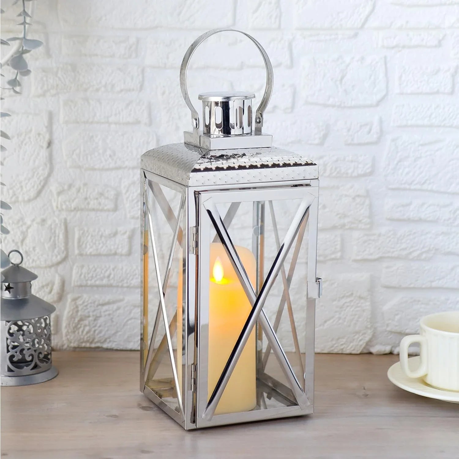 14" H Square Stainless Steel Lantern