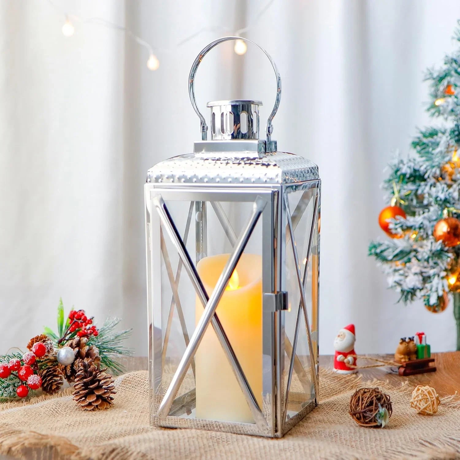 14" H Square Stainless Steel Lantern