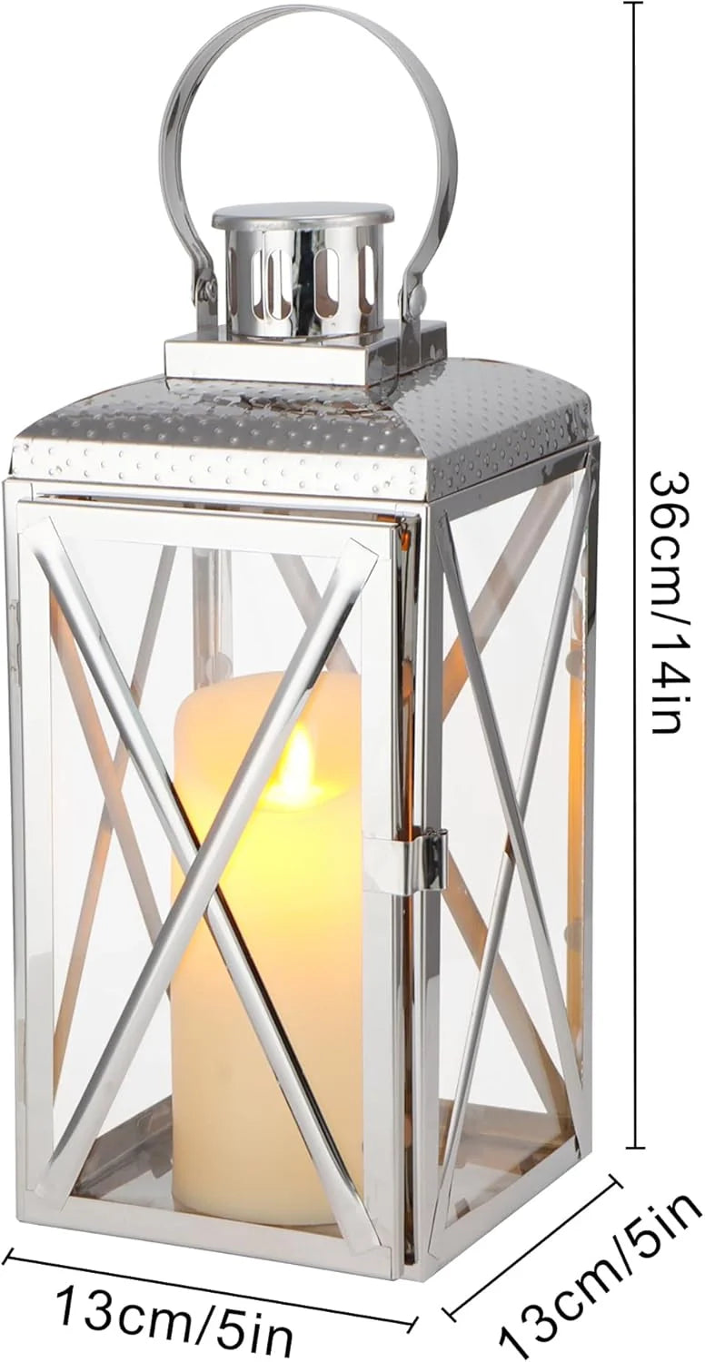 14" H Square Stainless Steel Lantern