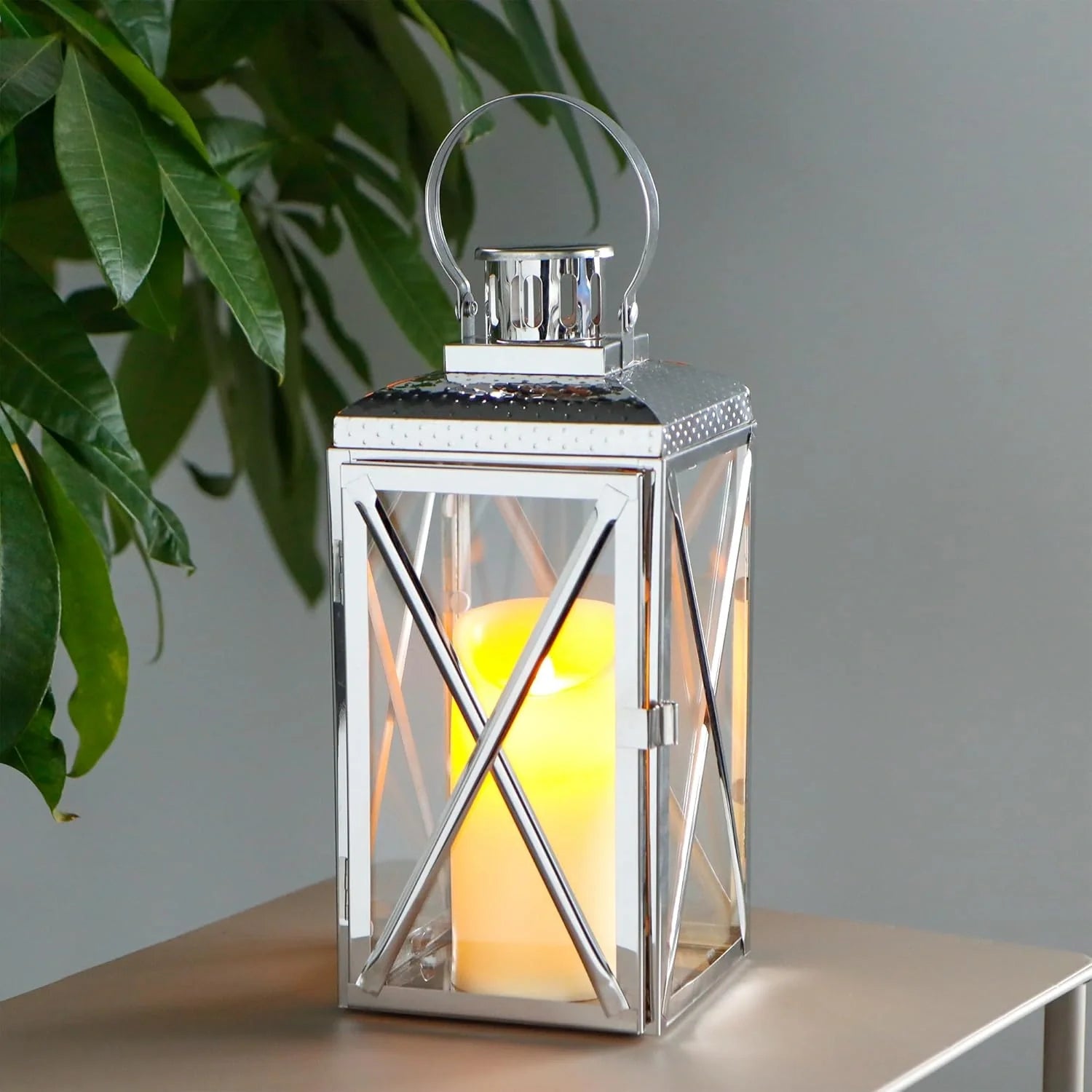 14" H Square Stainless Steel Lantern