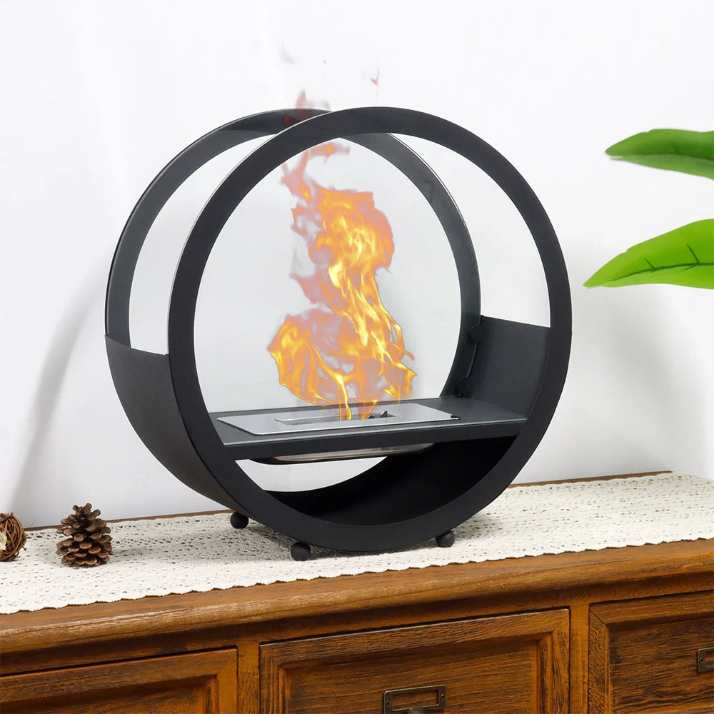 14"*14”H Black Round Freestanding Tabletop Fireplace