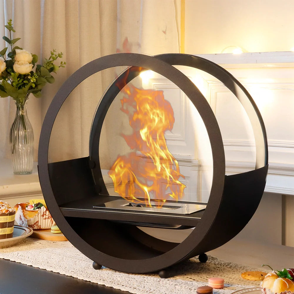 14"*14”H Black Round Freestanding Tabletop Fireplace