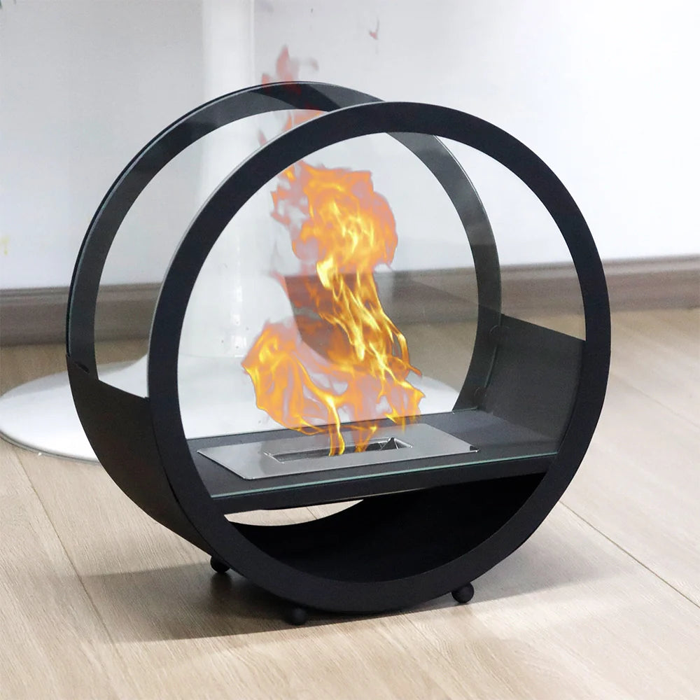 14"*14”H Black Round Freestanding Tabletop Fireplace