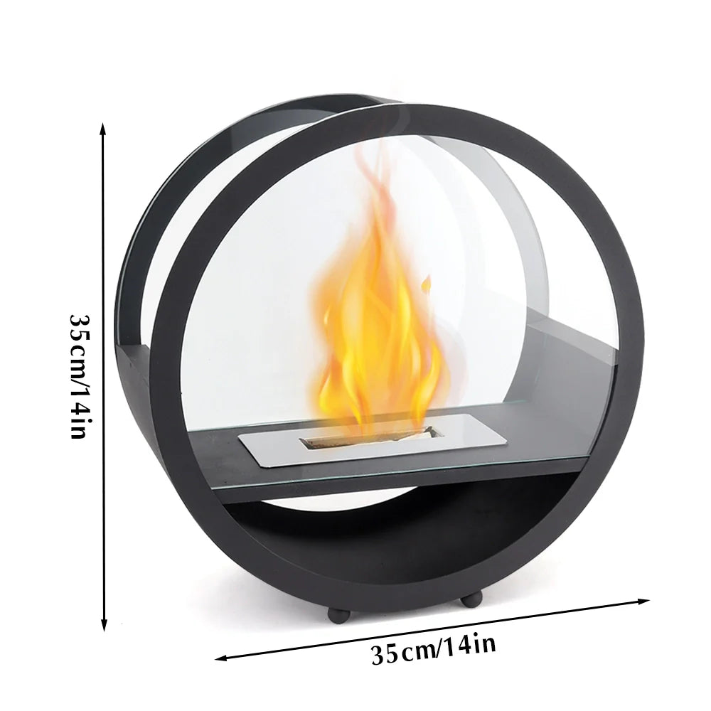 14"*14”H Black Round Freestanding Tabletop Fireplace