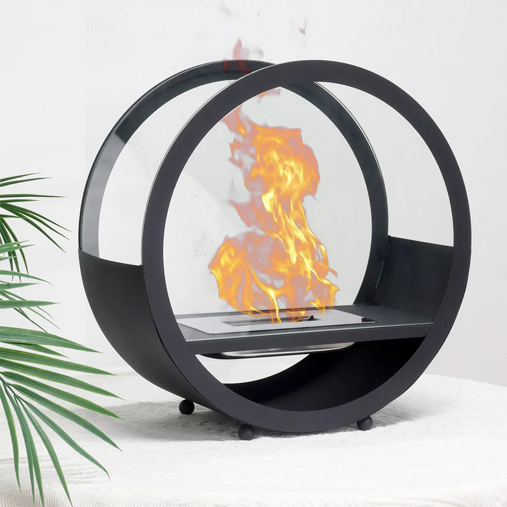 14"*14”H Black Round Freestanding Tabletop Fireplace
