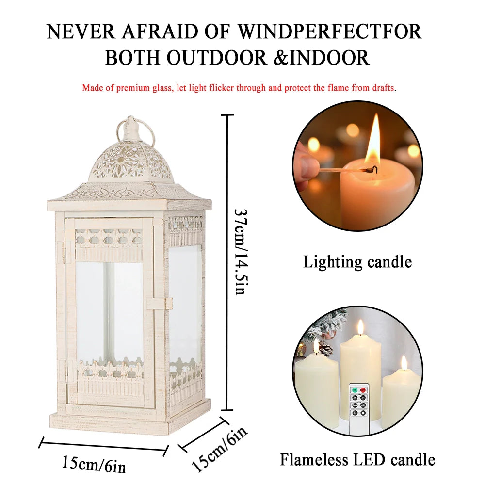 14.5" H Decorative Candle Lanterns（Beige with Gold Brush）