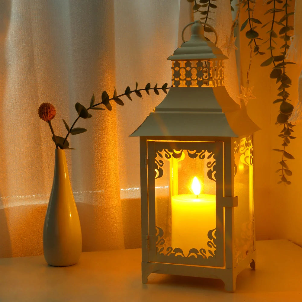 14.5'' High  Vintage Style Candle Lantern White