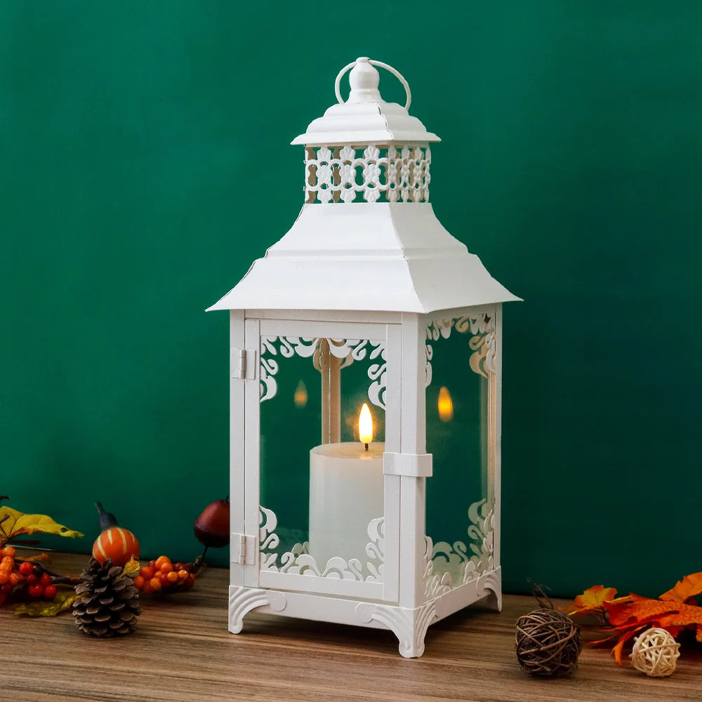 14.5'' High  Vintage Style Candle Lantern White