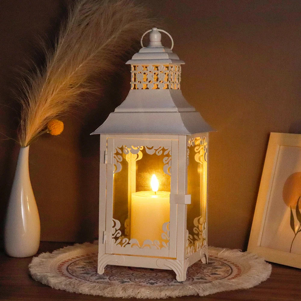 14.5'' High  Vintage Style Candle Lantern White