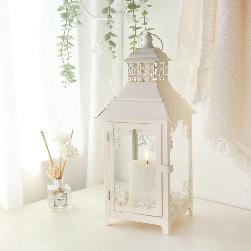 14.5'' High  Vintage Style Candle Lantern White