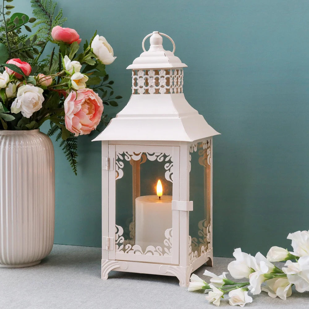 14.5'' High  Vintage Style Candle Lantern White