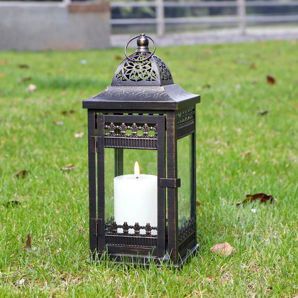 14.5"High Vintage Hanging Lantern（Black with Gold Brush）