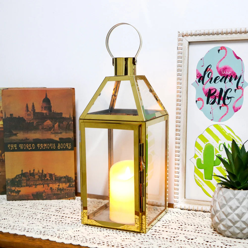 16" H Stainless Steel Candle Lanterns (Gold)