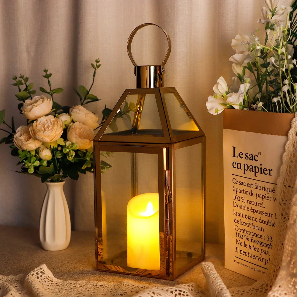 16" H Stainless Steel Candle Lanterns (Gold)