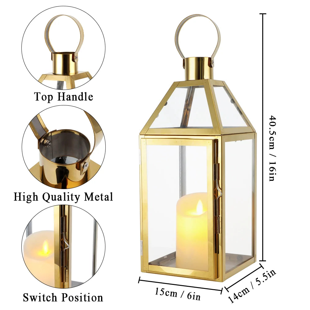 16" H Stainless Steel Candle Lanterns (Gold)