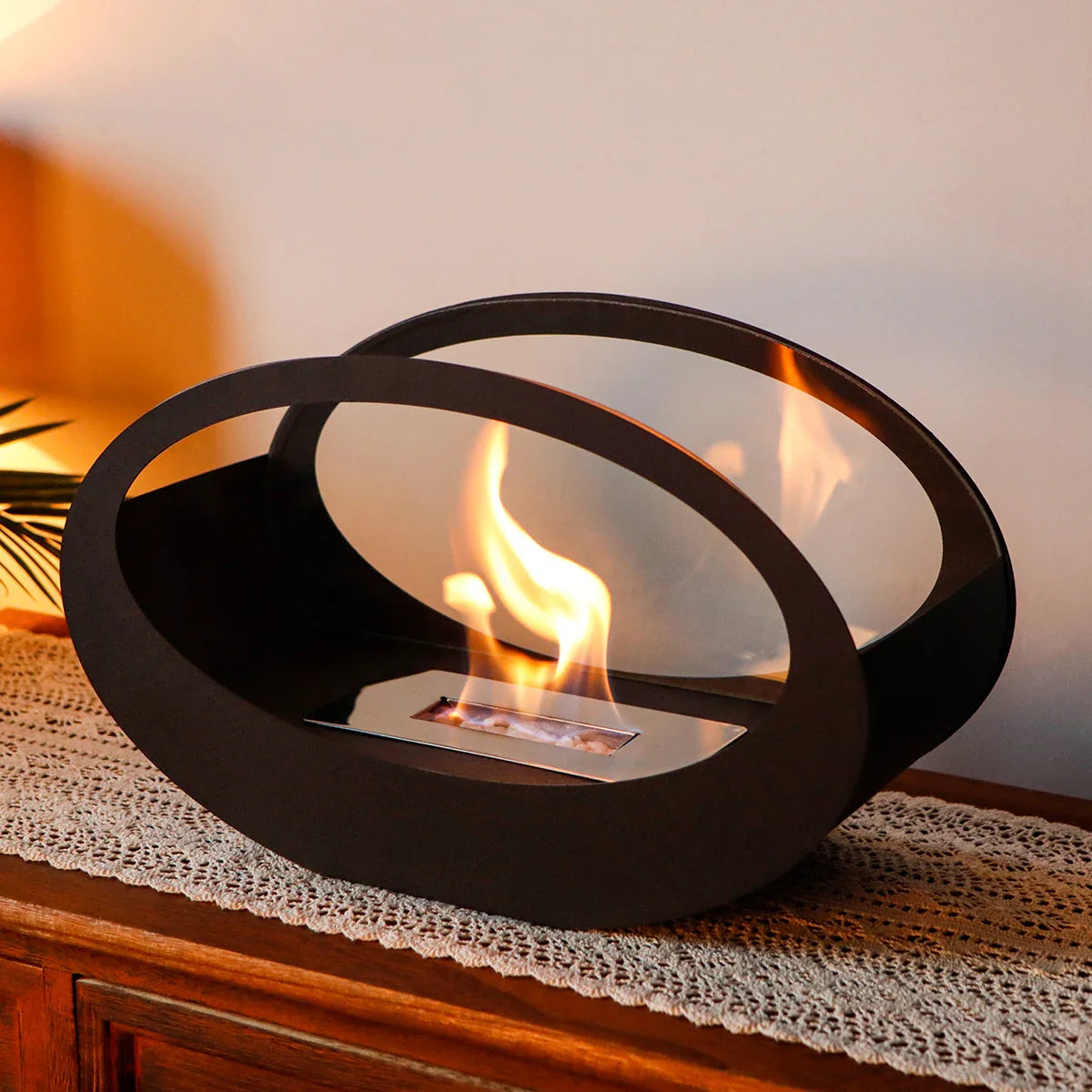16x9.5"Black Metal Tabletop Fireplace（Currently available in Europe）