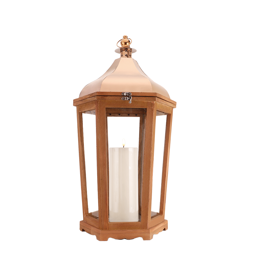 17'' H Wood Metal Hexagon Candle Holder Decorative Hanging Lanterns