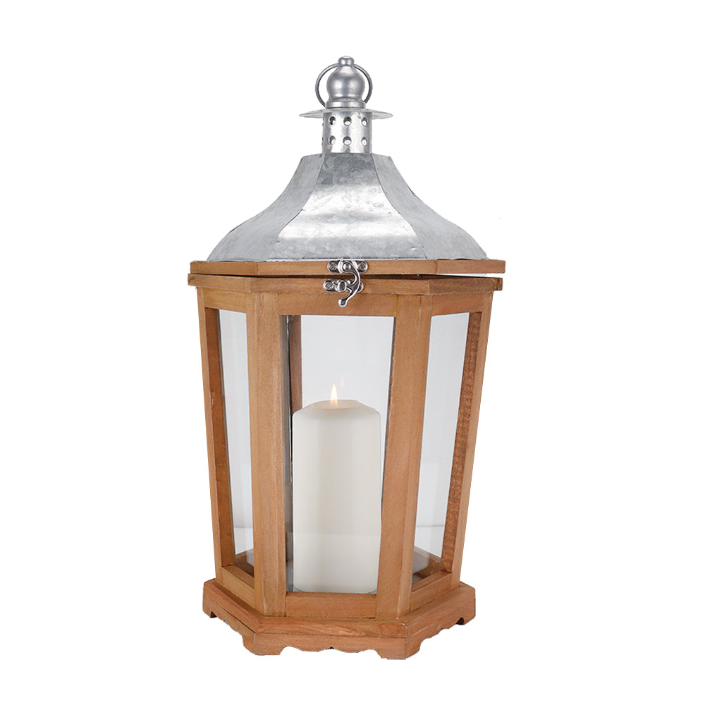17'' H Wood Metal Hexagon Candle Holder Decorative Hanging Lanterns