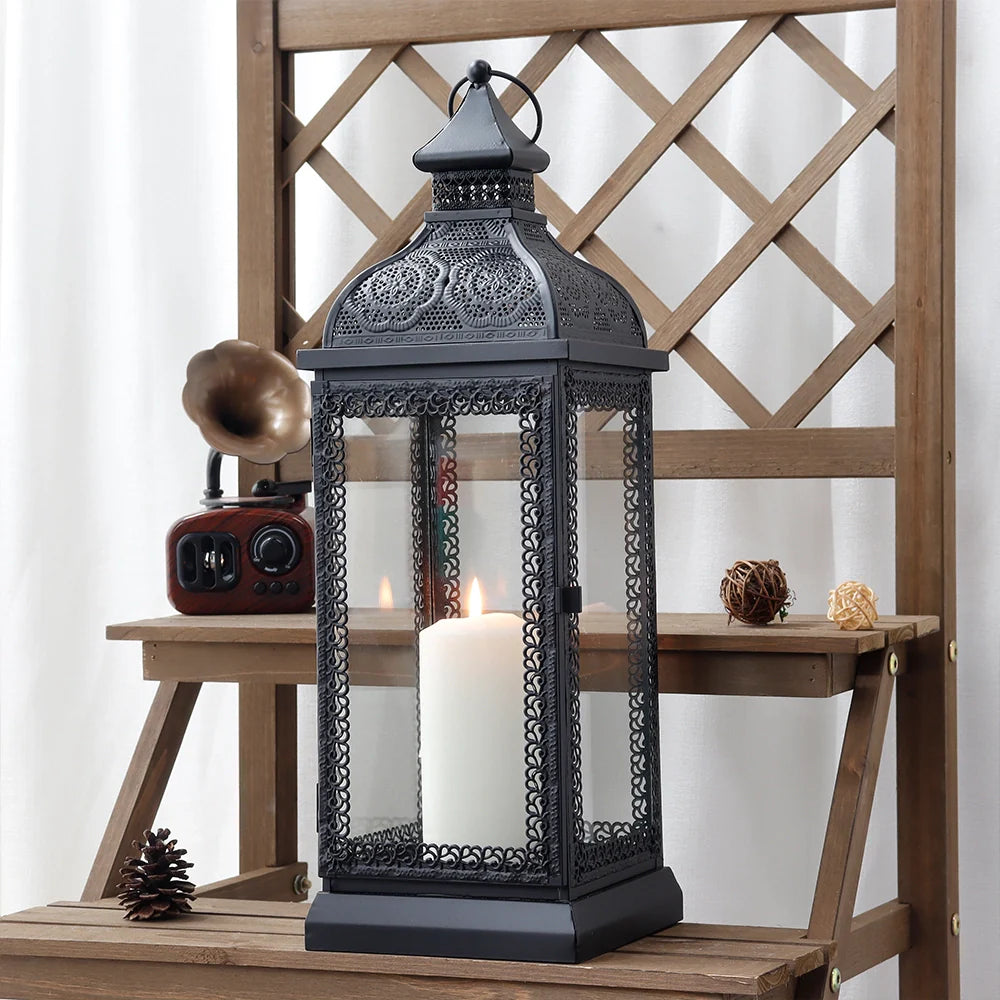 19" High Rustic Metal Candle Lantern (Black)