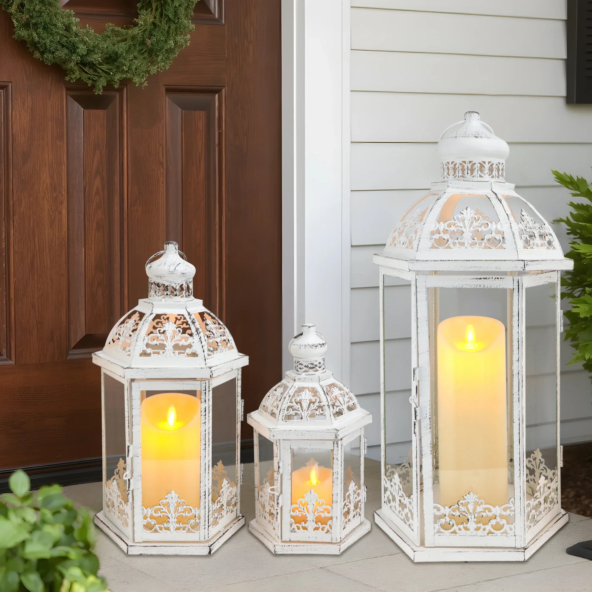 19''&13.5''&9.5" H Vintage Hanging Lantern Set of 3 Decorative Lanterns