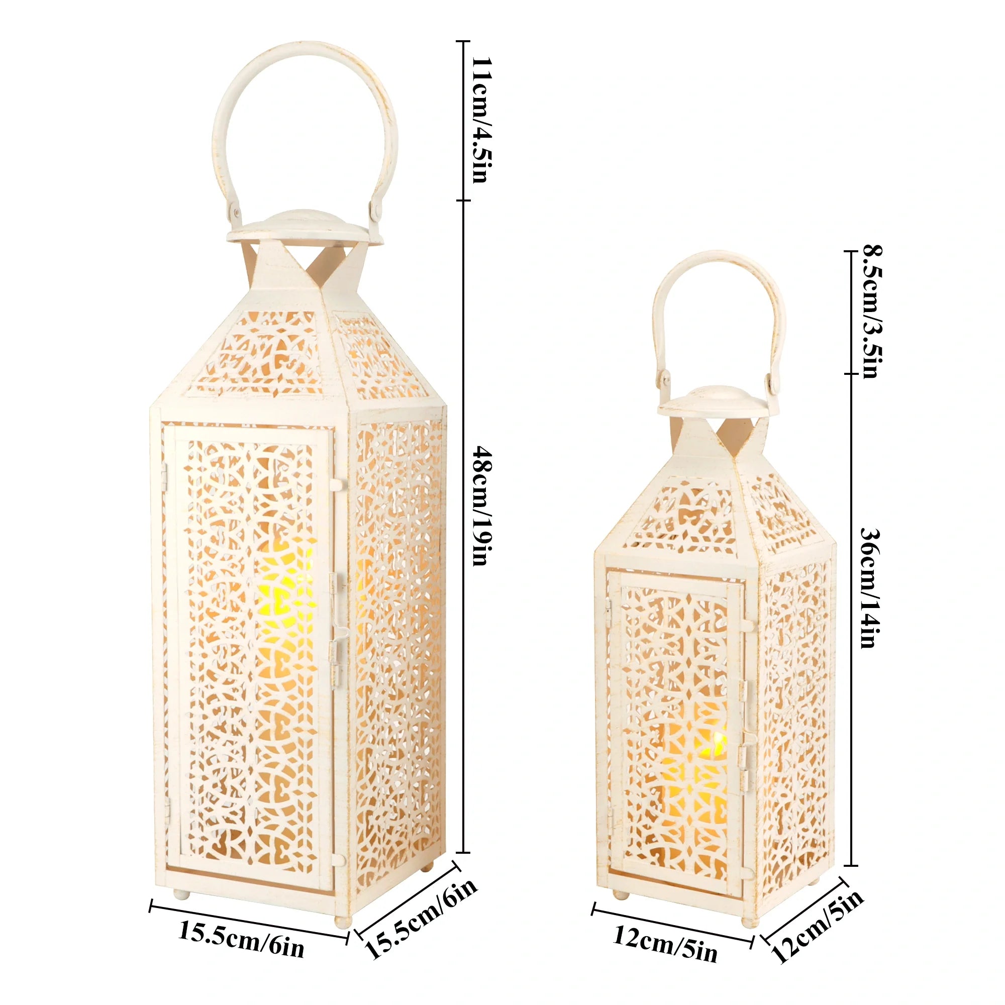 19"&14''H Moroccan Decorative Metal Candle Holders with Hollow Pattern