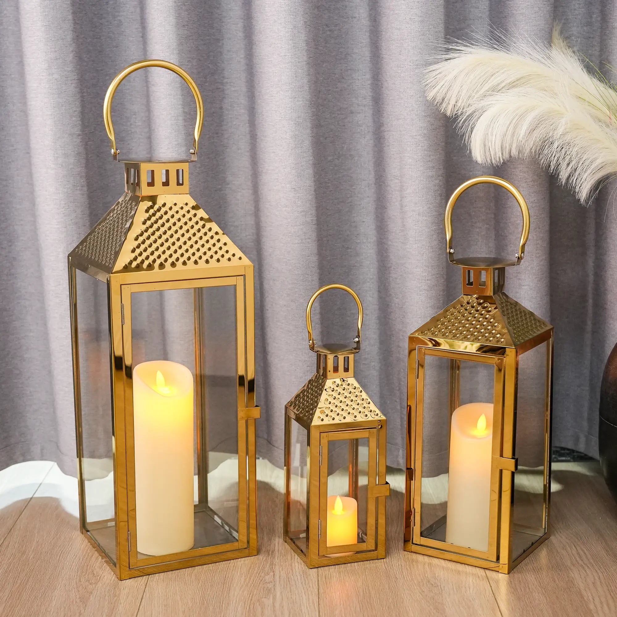 19.5"H Elegant Gold Stainless Steel Lantern