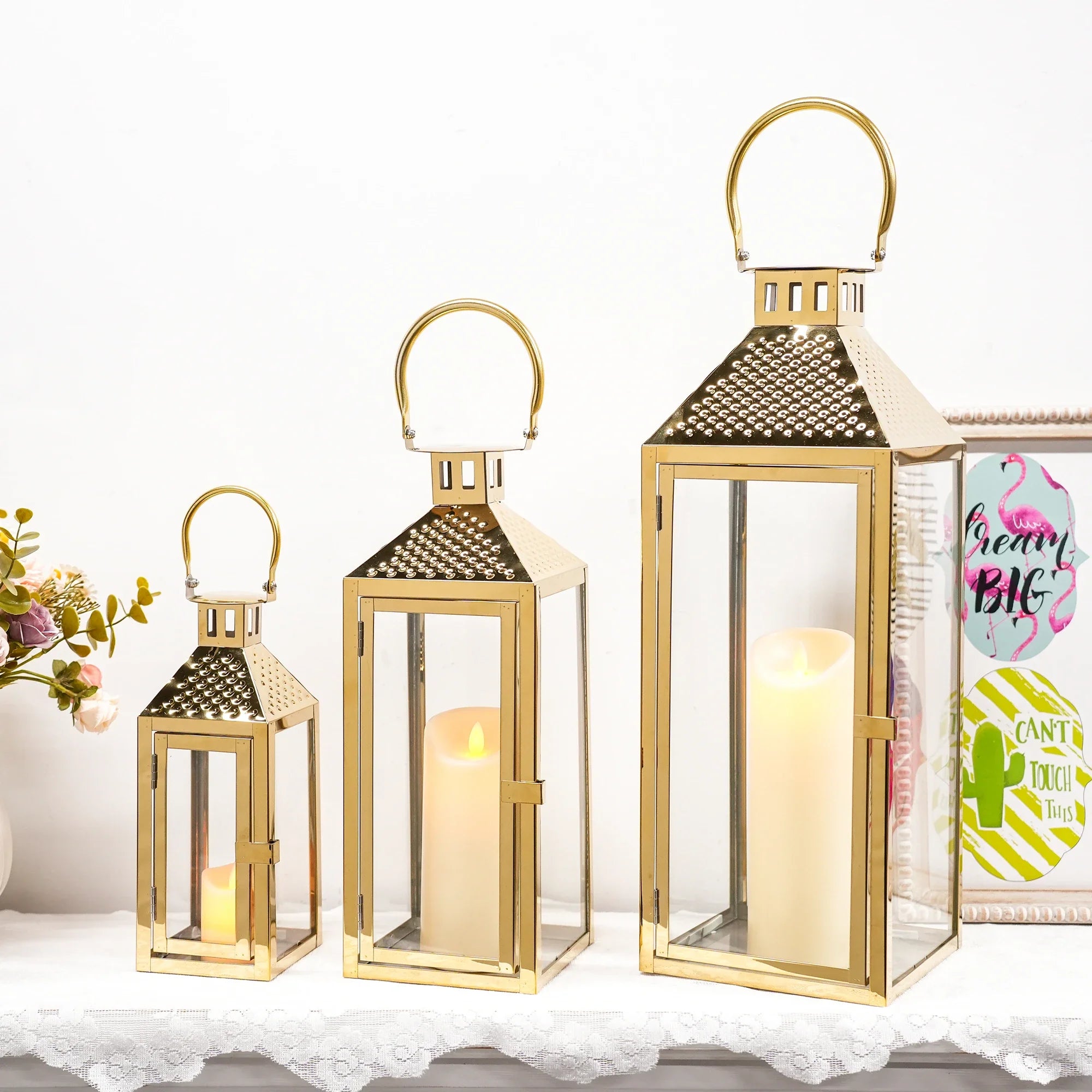 19.5"H Elegant Gold Stainless Steel Lantern