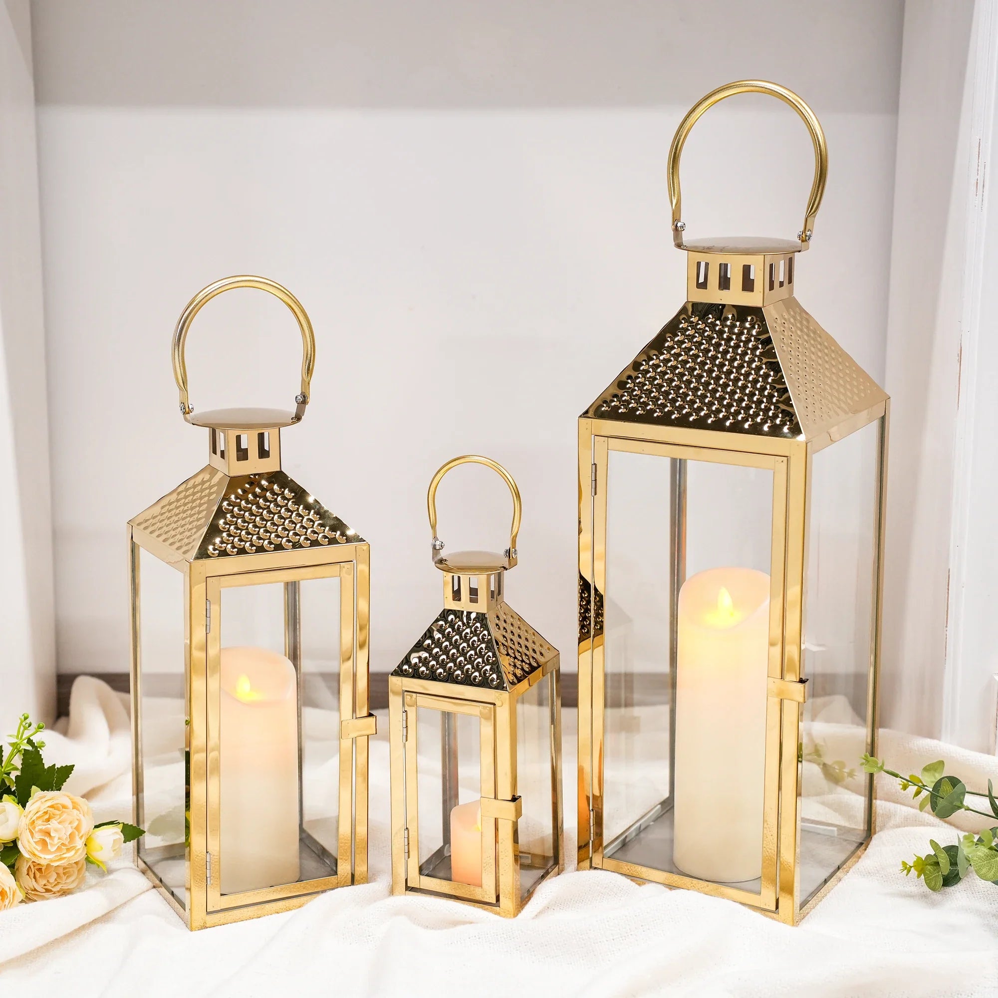 19.5"H Elegant Gold Stainless Steel Lantern