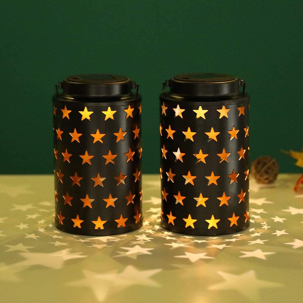 2 Pack Solar Lantern Lights Outdoor (Hollow Stars)