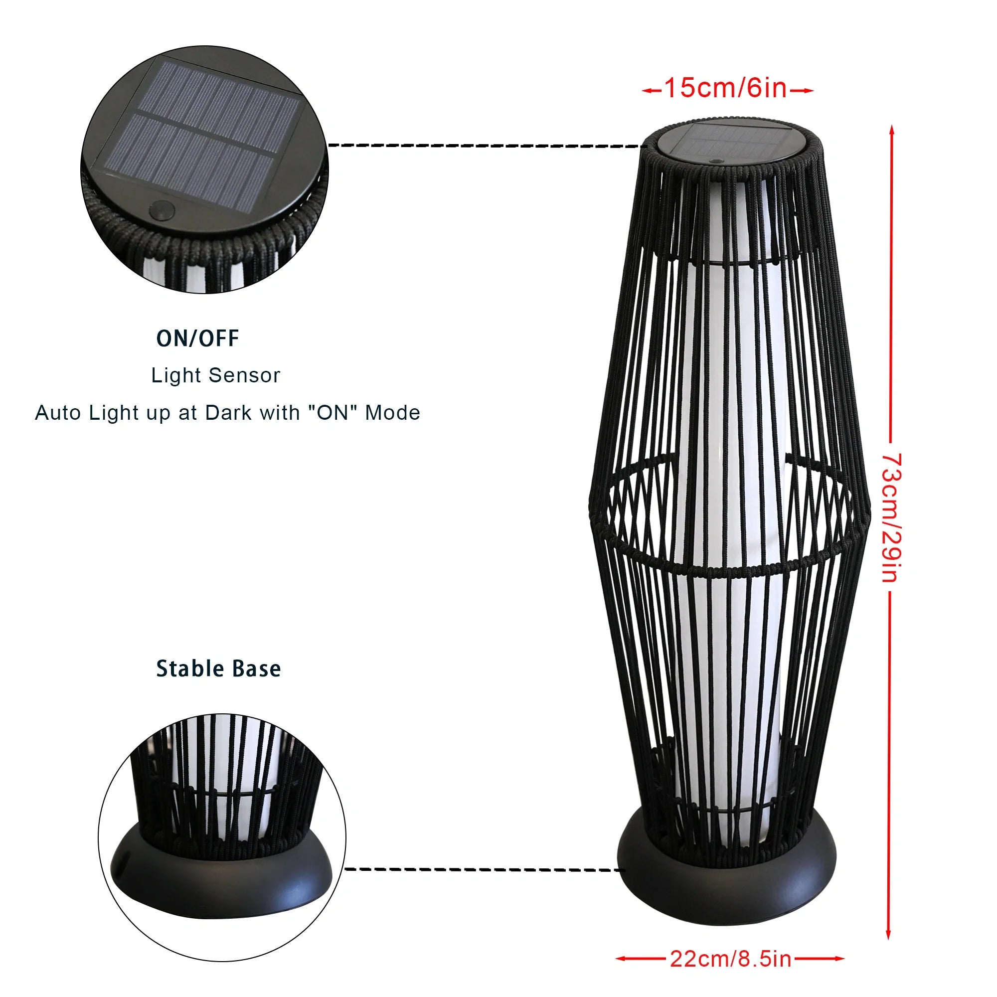 2 Piece Solar Powered Lantern Wicker Solar Patio Lamp
