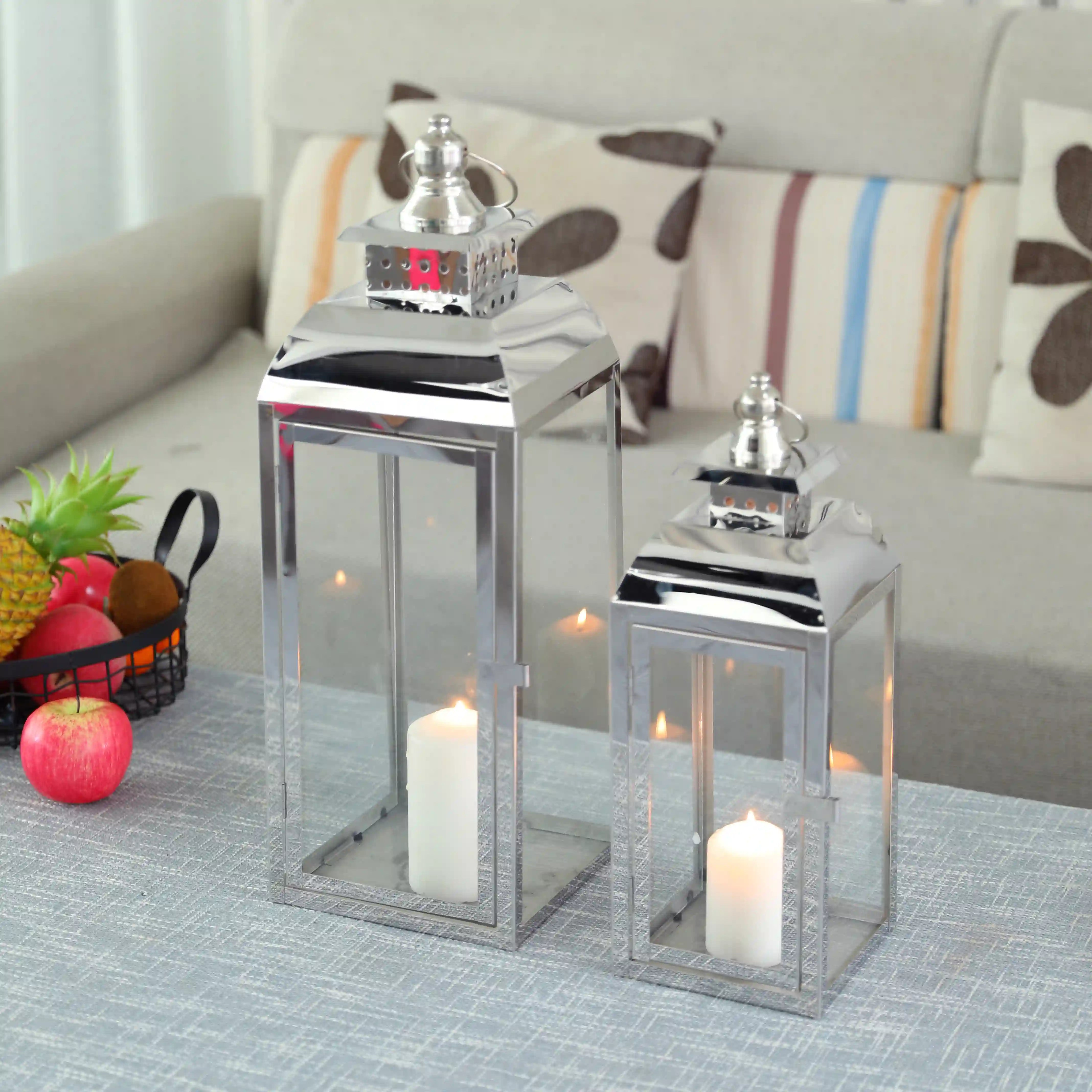 20.5"&15" High Stainless Steel Decorative Candle Lanterns ( Set of 2 )
