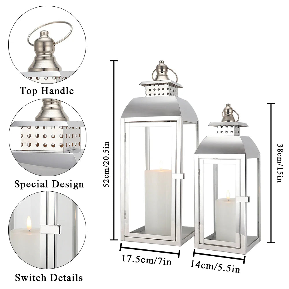 20.5"&15" High Stainless Steel Decorative Candle Lanterns ( Set of 2 )
