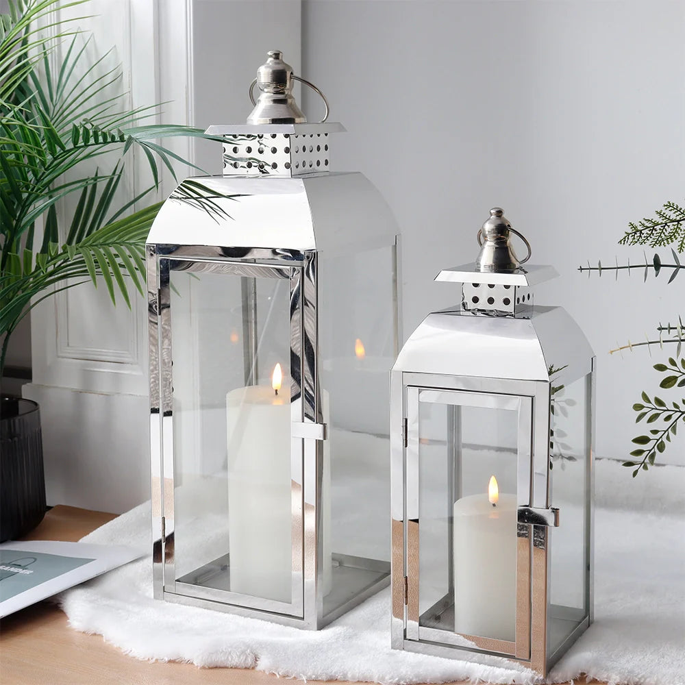 20.5"&15" High Stainless Steel Decorative Candle Lanterns ( Set of 2 )