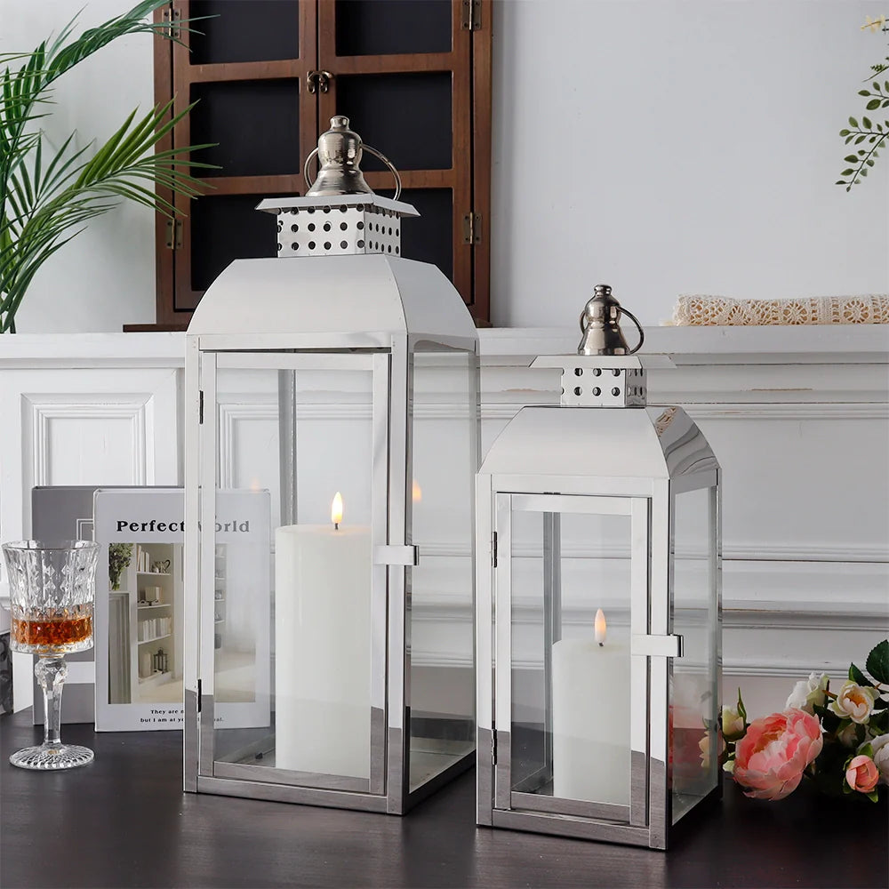 20.5"&15" High Stainless Steel Decorative Candle Lanterns ( Set of 2 )