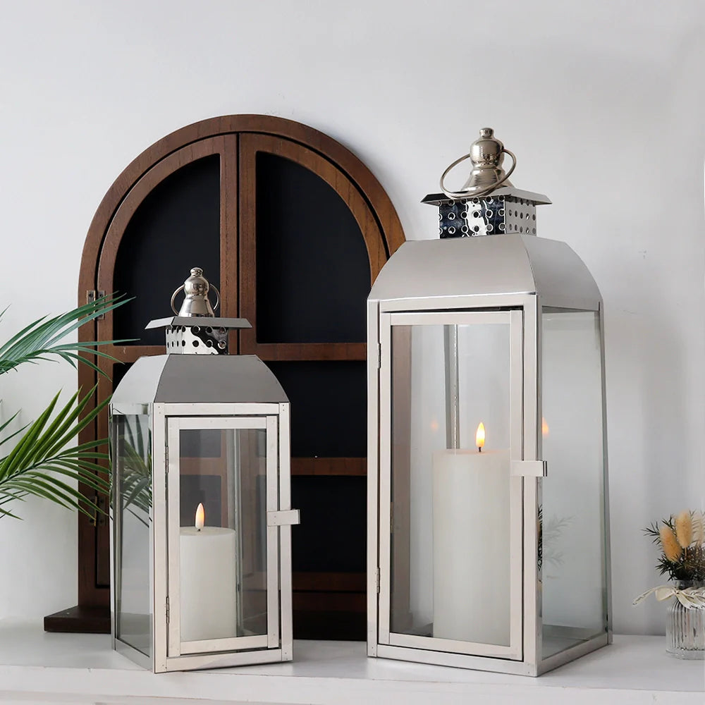 20.5"&15" High Stainless Steel Decorative Candle Lanterns ( Set of 2 )